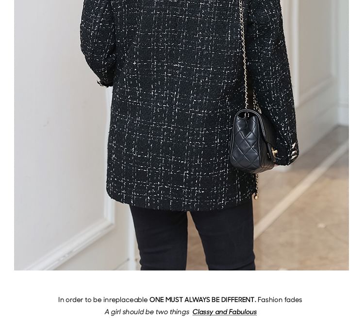 Notch Lapel Plaid Tweed Double-Breasted Blazer