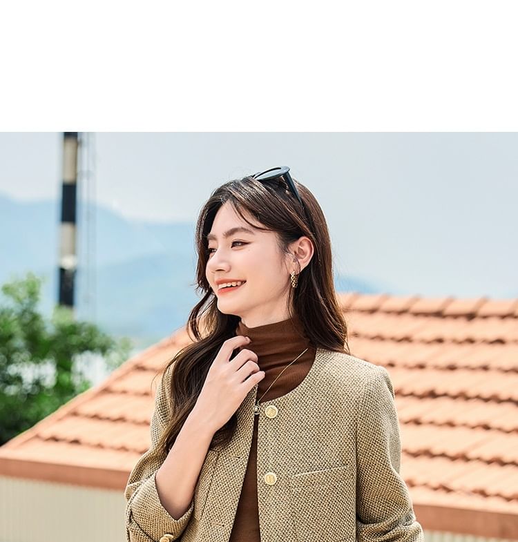 Set: Tweed Button-Up Jacket + High Rise Midi A-Line Skirt