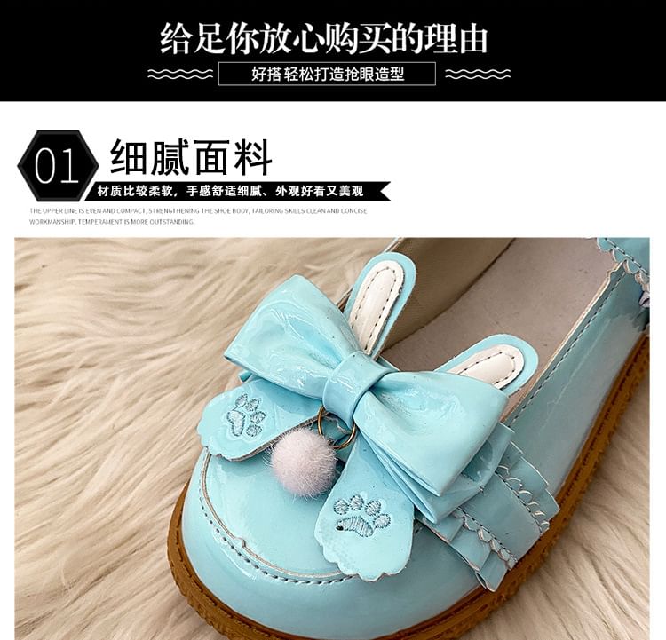 Bow Embroidered Shoes Paw Ankle Jane Platform Strap Mary