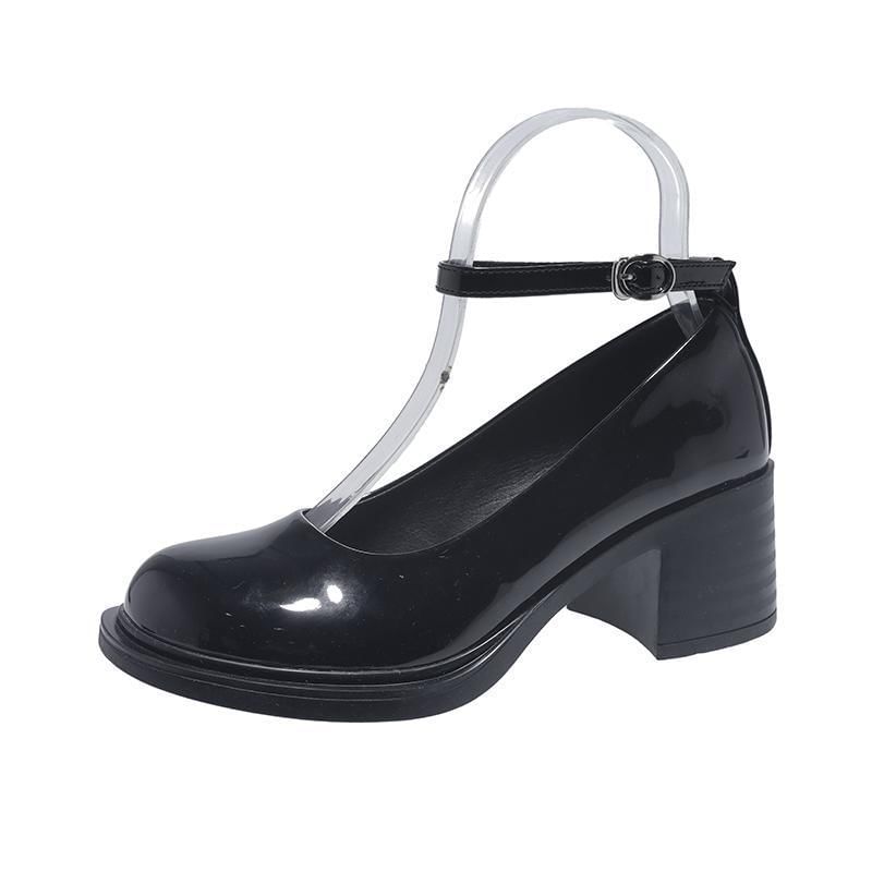 Mary Chunky Heel Jane Pumps Ankle Strap