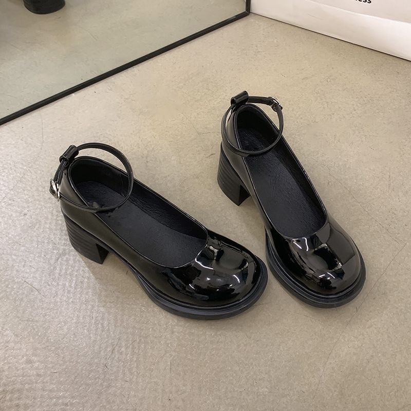 Mary Chunky Heel Jane Pumps Ankle Strap