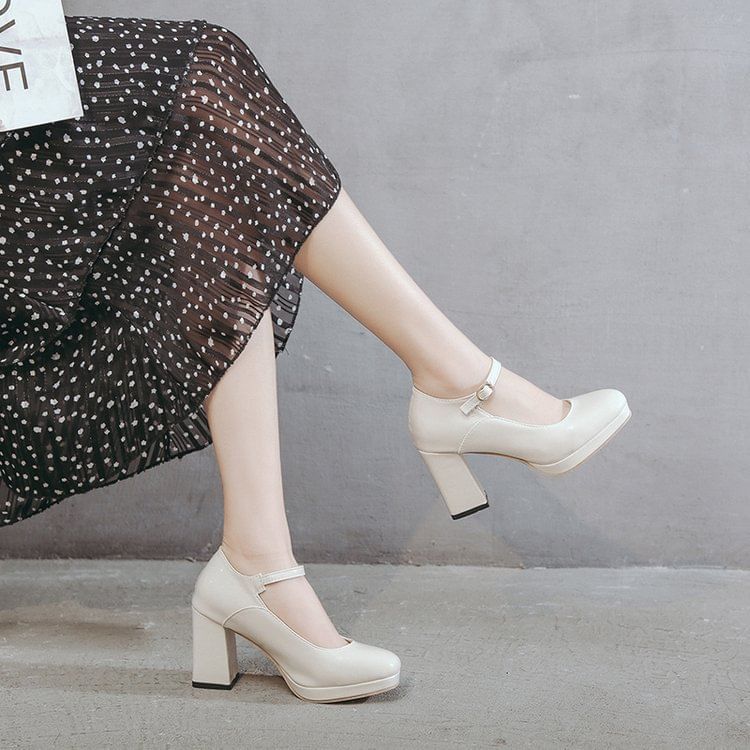 Jane Mary Chunky Heel Pumps Platform