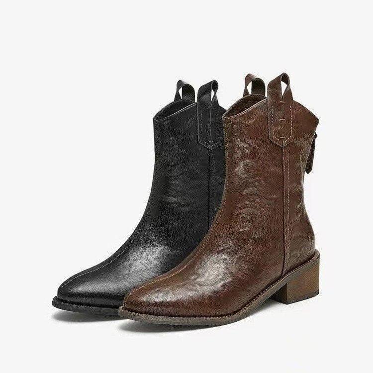 Mid-Calf Boots Pointed Chunky Heel