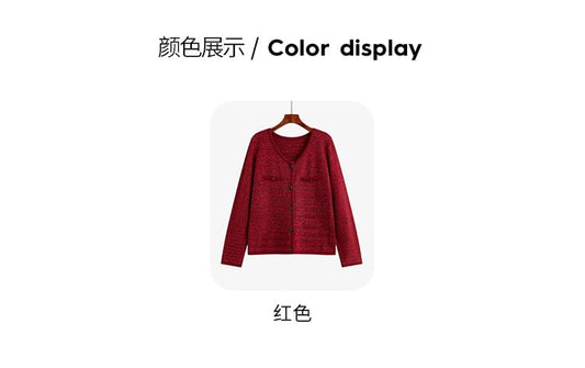 Crew Neck Tweed Button-Up Cardigan