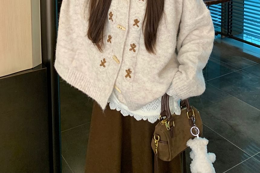 Melange Cardigan with Lace Hoodie