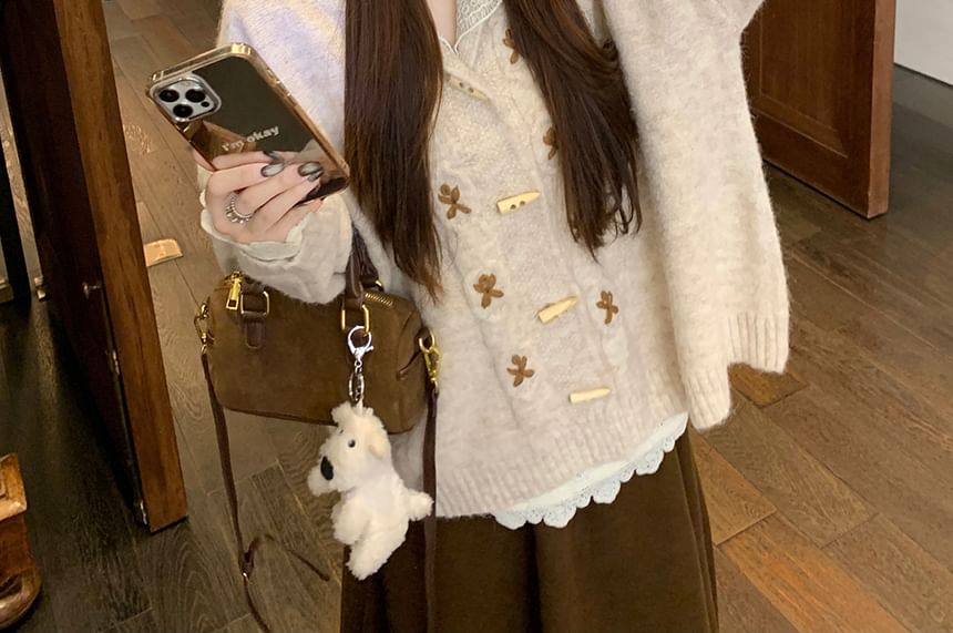Melange Cardigan with Lace Hoodie