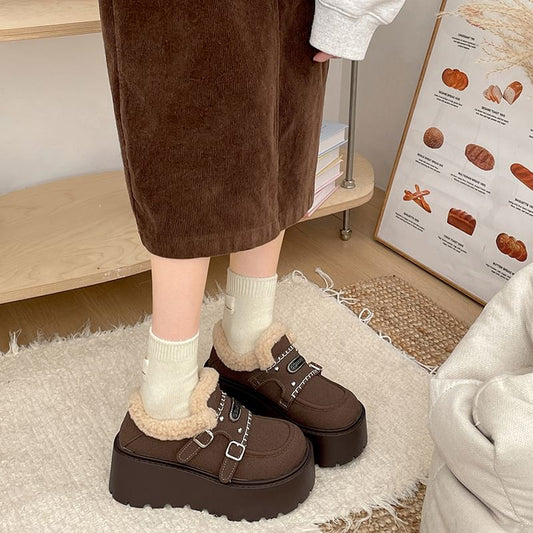 Lettering Buckled Platform Ankle Snow Boots