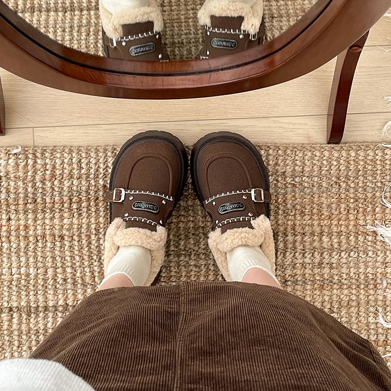 Lettering Buckled Platform Ankle Snow Boots