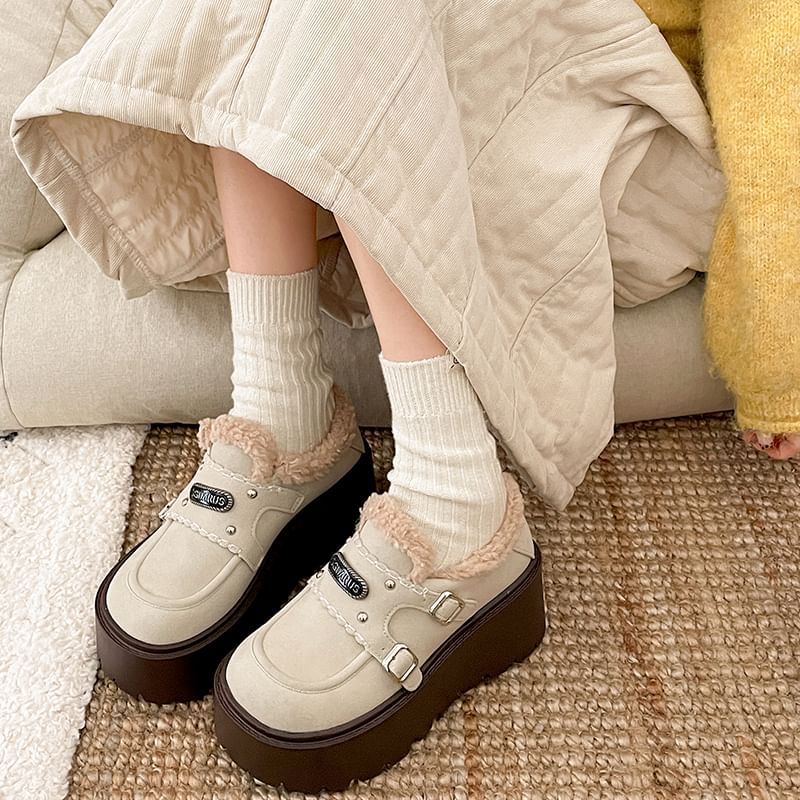 Lettering Buckled Platform Ankle Snow Boots