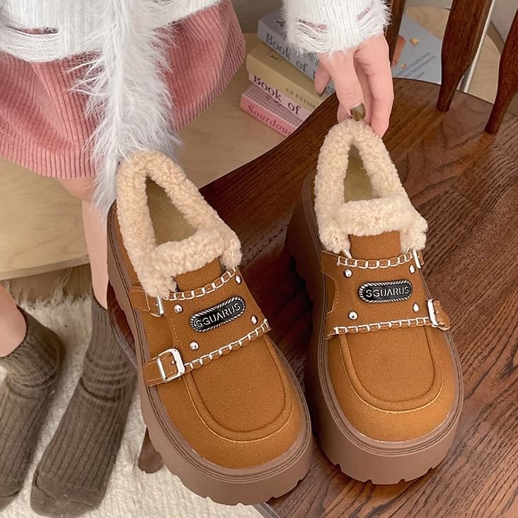 Lettering Buckled Platform Ankle Snow Boots