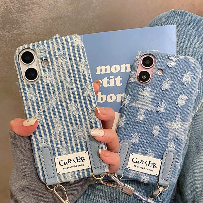 Phone Denim Case Distressed / Strap Set