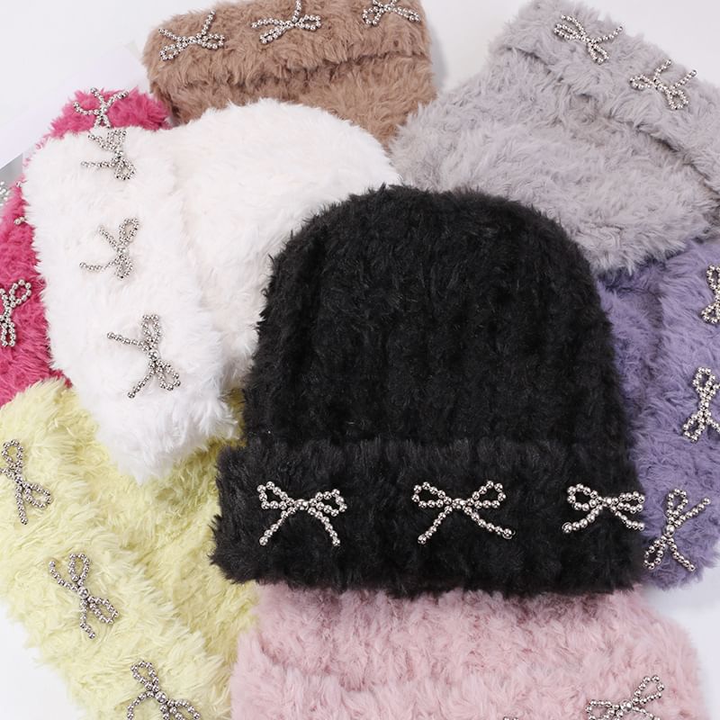 Metallic Beanie Bow Studded Chenille