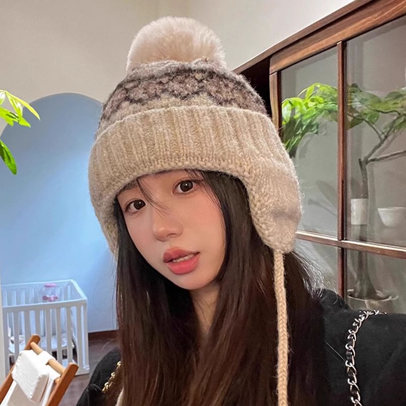 Pom Trapper Knit Hat