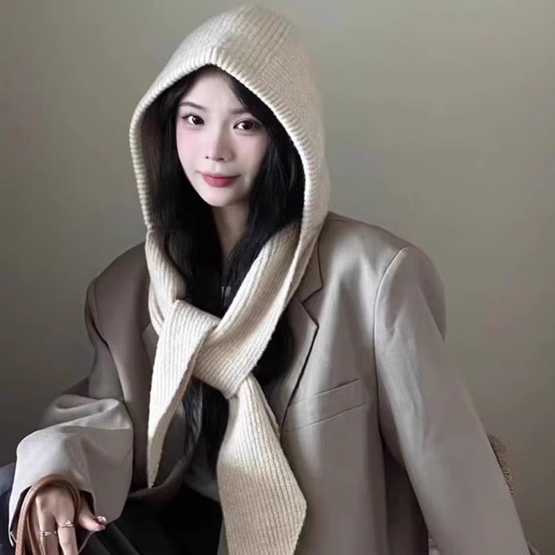 Knit Scarf Plain Hooded