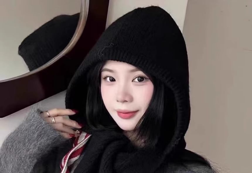 Knit Scarf Plain Hooded