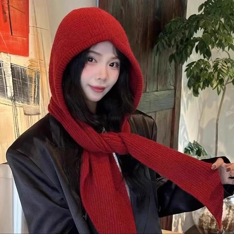 Knit Scarf Plain Hooded