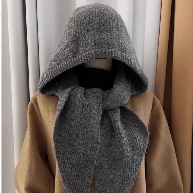 Knit Scarf Plain Hooded