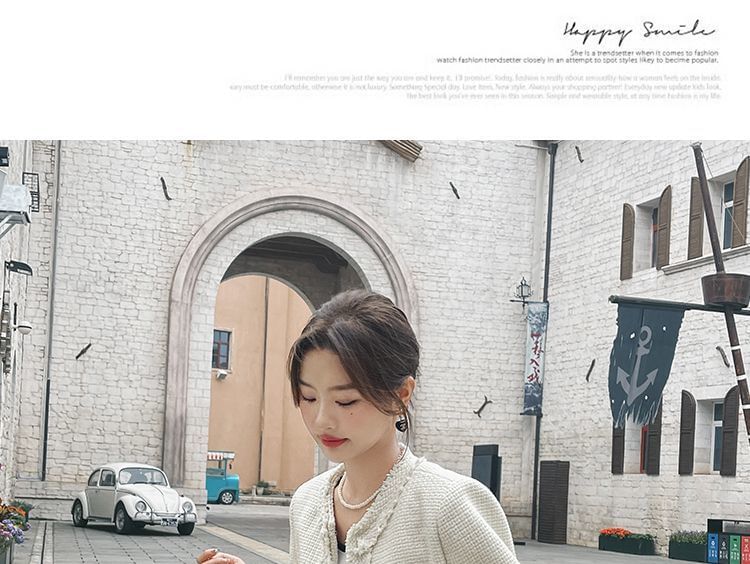 Round Neck Tweed Open Front Jacket