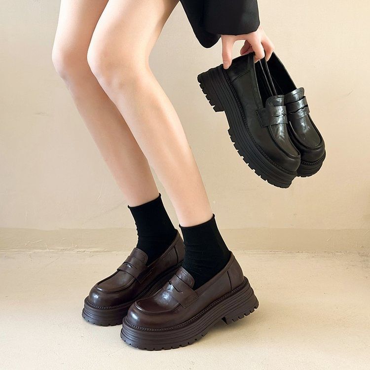 Platform Loafers Leather Faux