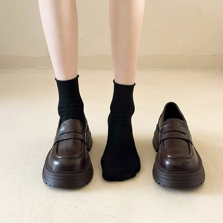 Platform Loafers Leather Faux