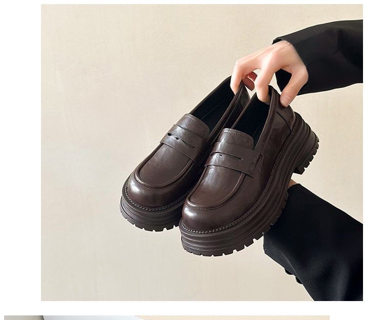 Platform Loafers Leather Faux