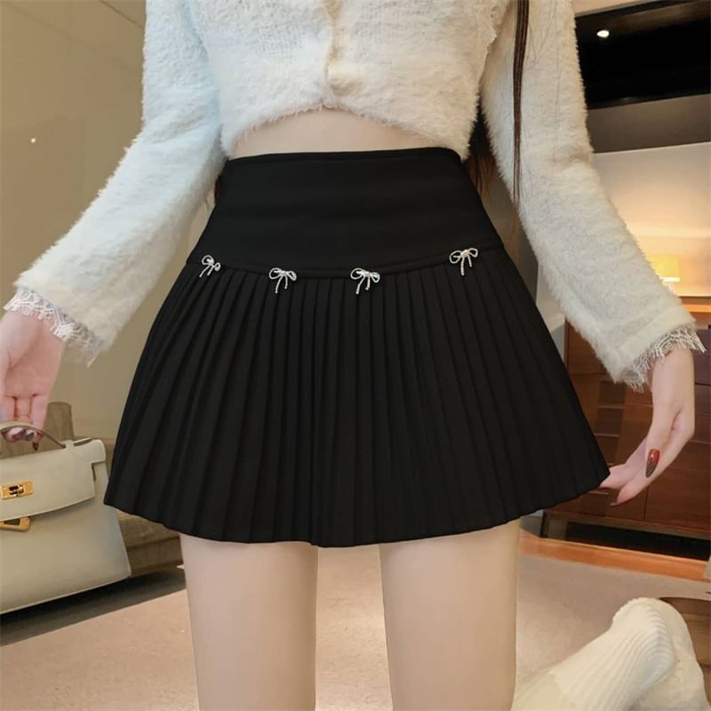 High Waist Plain Mini Pleated Skirt