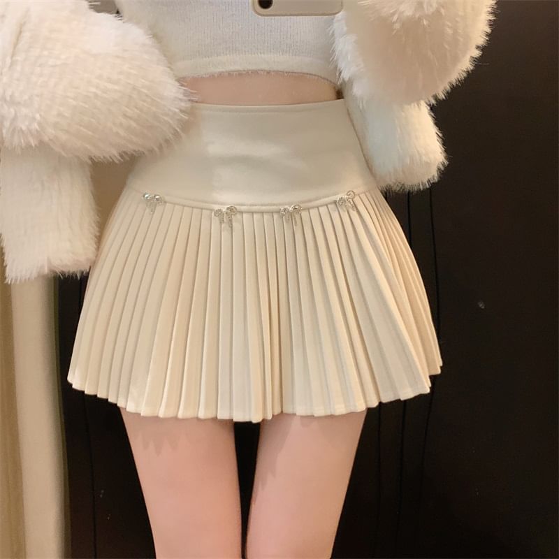 High Waist Plain Mini Pleated Skirt