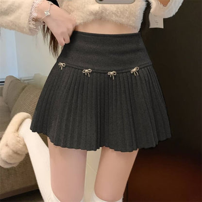 High Waist Plain Mini Pleated Skirt