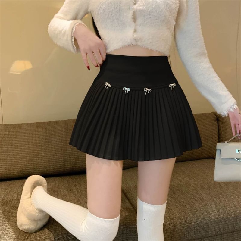 High Waist Plain Mini Pleated Skirt