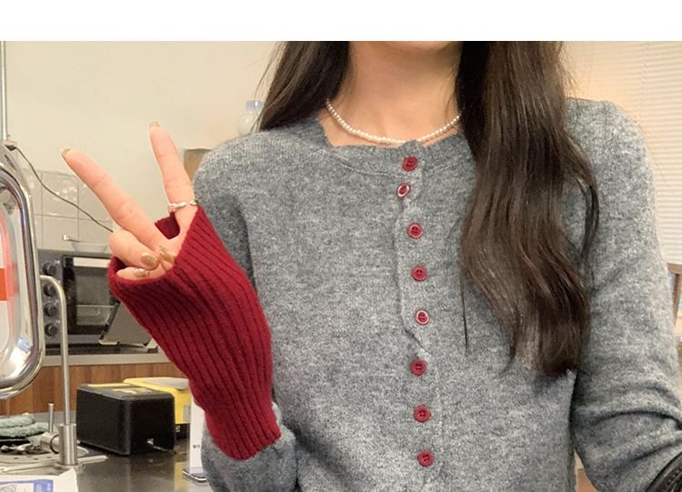 Asymmetric Two-Tone Button Front Cardigan