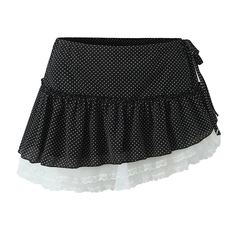 Halter Backless Crop Top & Asymmetrical Lace Mini Skirt