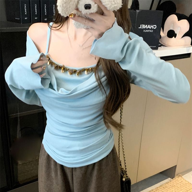 Mock Shoulder Piece Off Top Long Sleeve Two