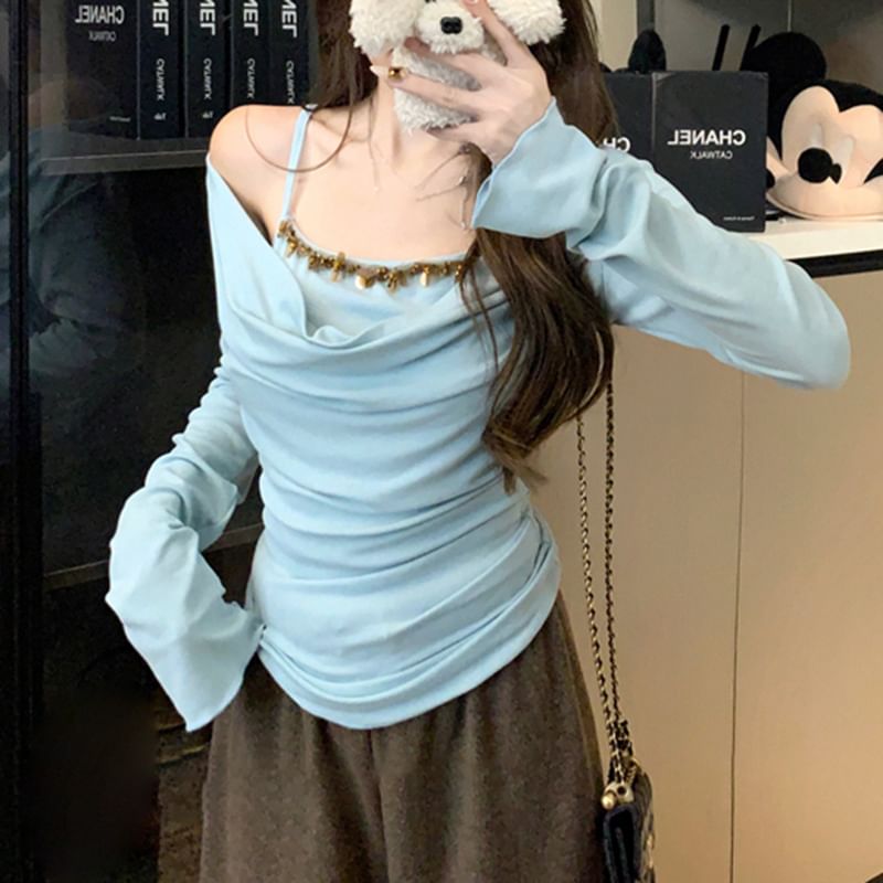 Mock Shoulder Piece Off Top Long Sleeve Two