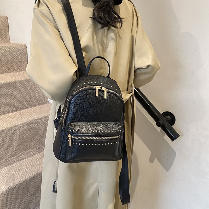 Studded Leather Faux Backpack Plain