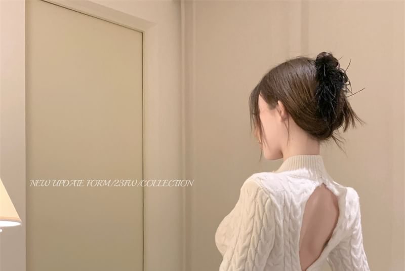 Sheath Dress Neck Back Cable Mini Open Knit Mock Long-Sleeve