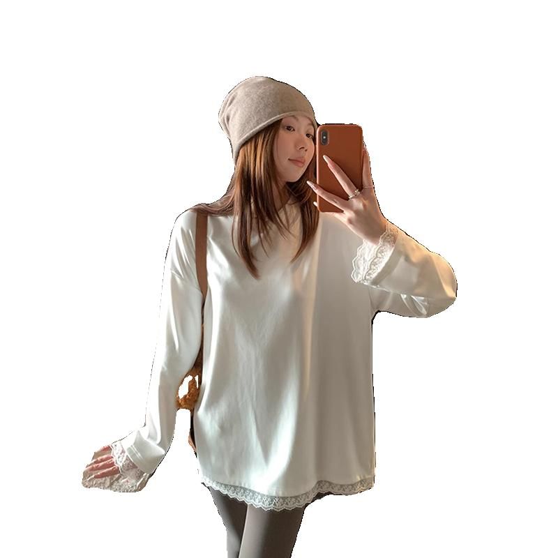 Round Neck Lace-Trim Tee