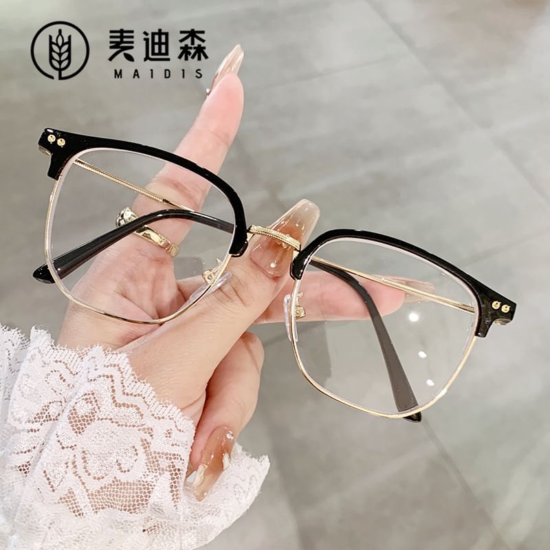 Light Frame Square Eyeglasses Blue Metal Blocking
