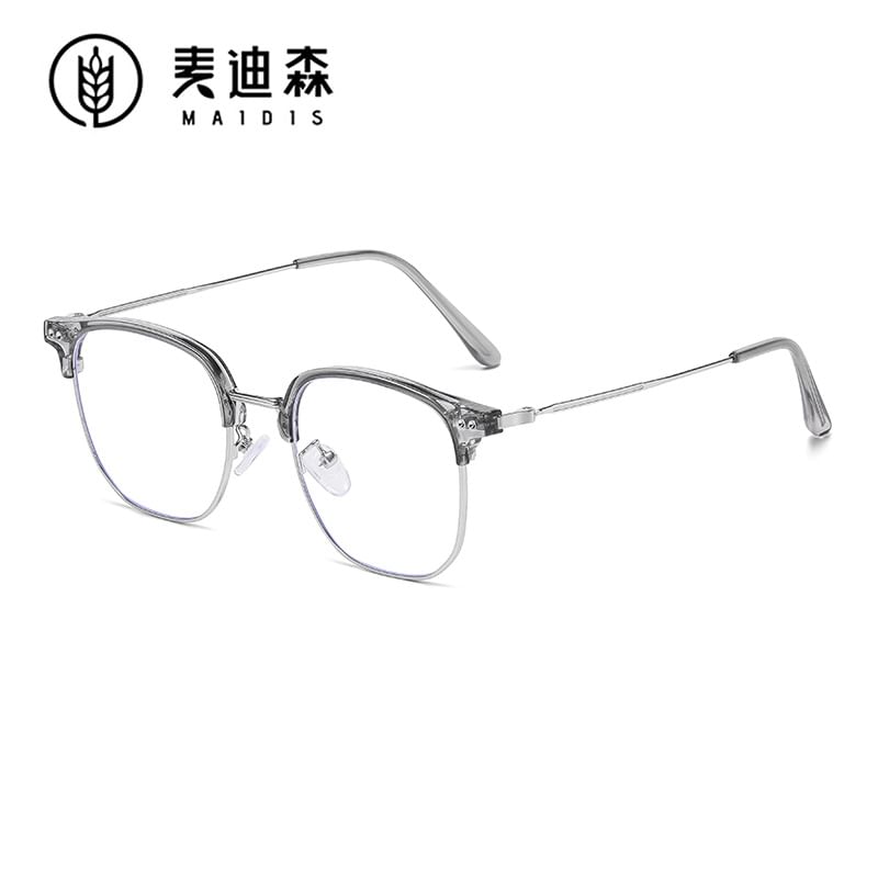 Light Frame Square Eyeglasses Blue Metal Blocking