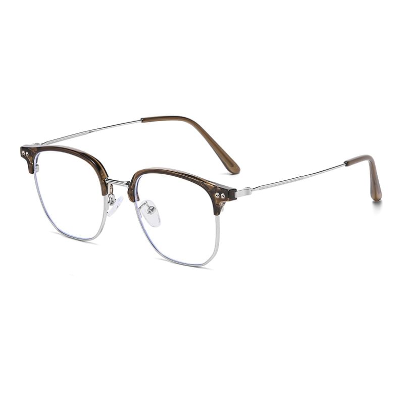 Light Frame Square Eyeglasses Blue Metal Blocking