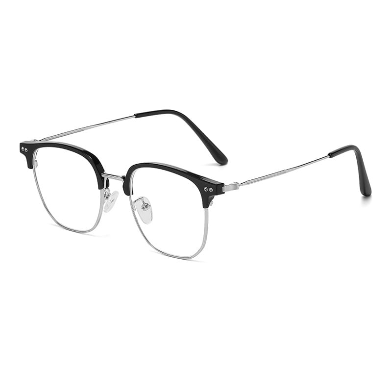Light Frame Square Eyeglasses Blue Metal Blocking