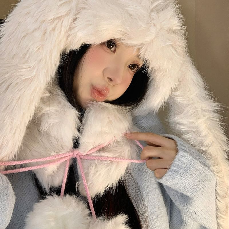 Pom Ear Trapper Rabbit Hat