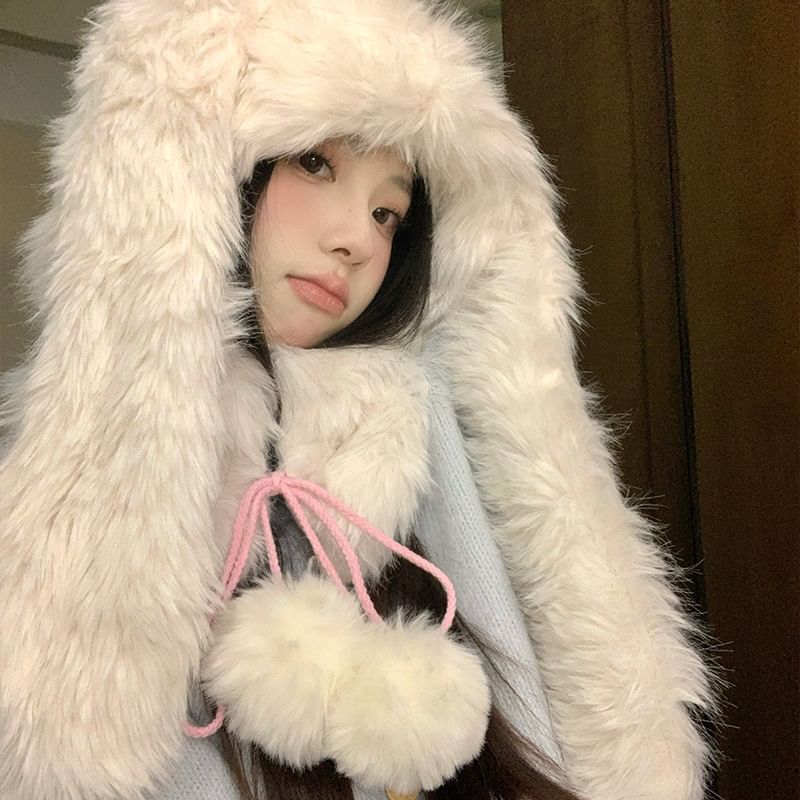 Pom Ear Trapper Rabbit Hat