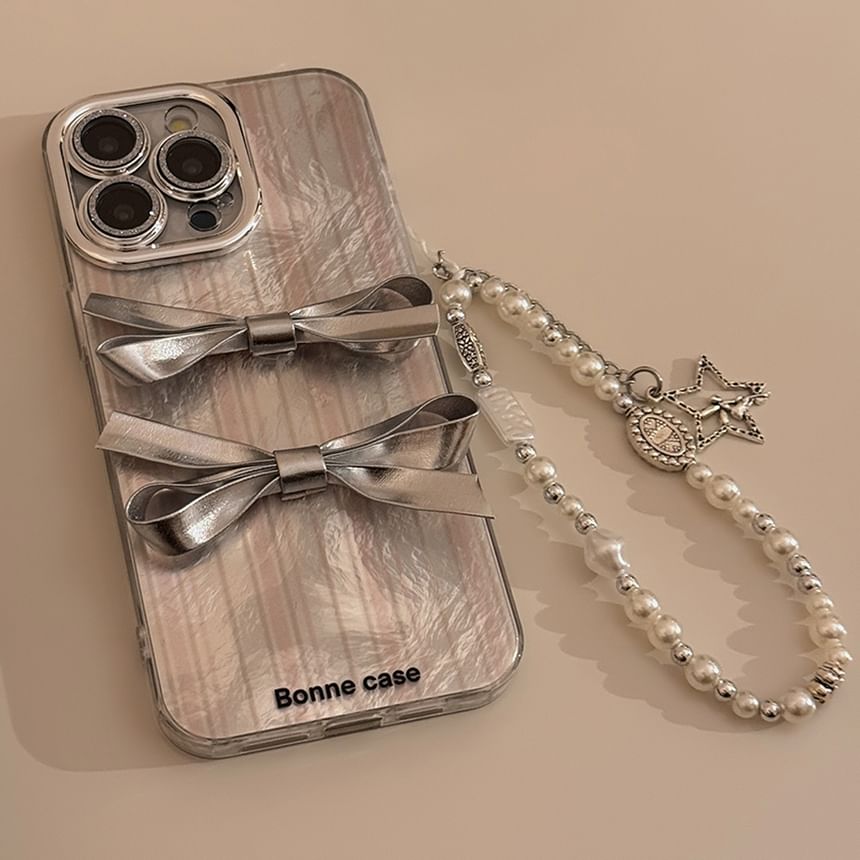 Case / Ribbon Set Phone Pearl Faux Strap