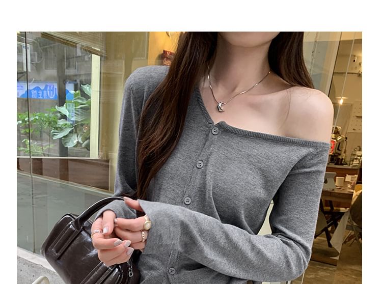 Asymmetric Off-Shoulder Button Up Cardigan