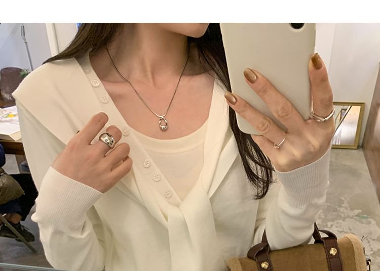 Plain V-Neck Mock Two-Piece Button Front Cardigan