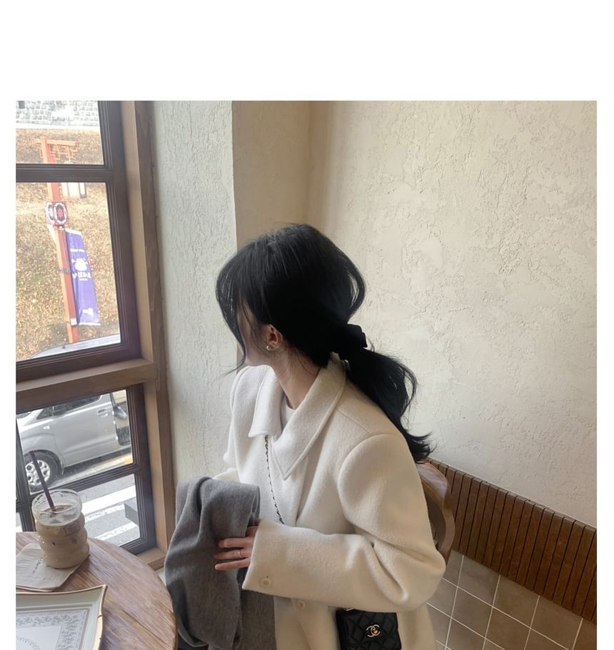 Lapel Collar Plain Double-Breasted Wool Coat