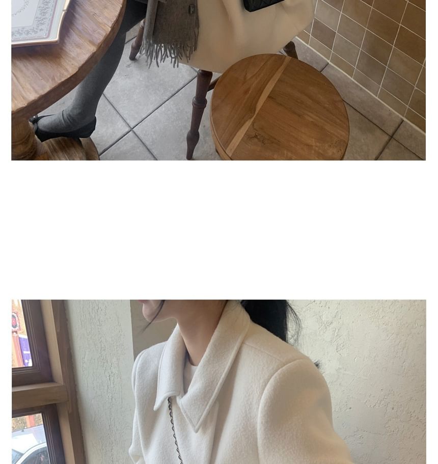 Lapel Collar Plain Double-Breasted Wool Coat