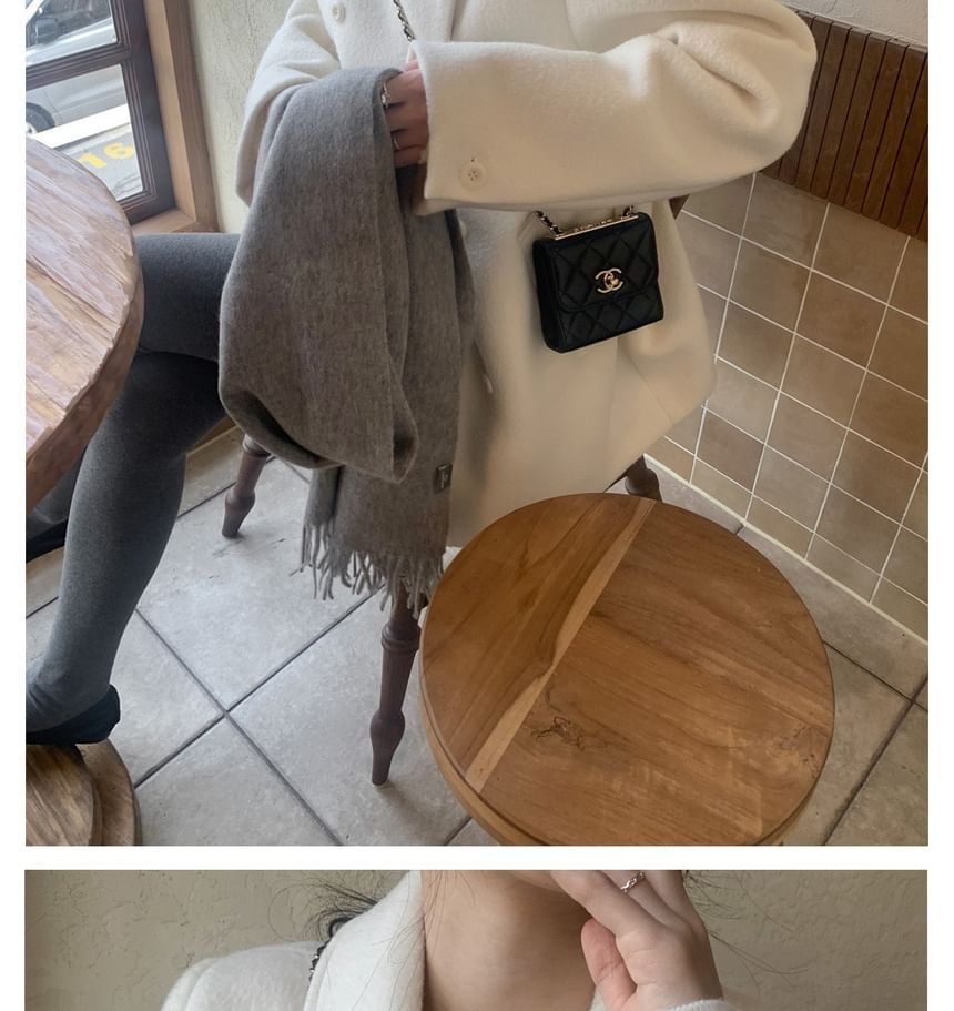 Lapel Collar Plain Double-Breasted Wool Coat