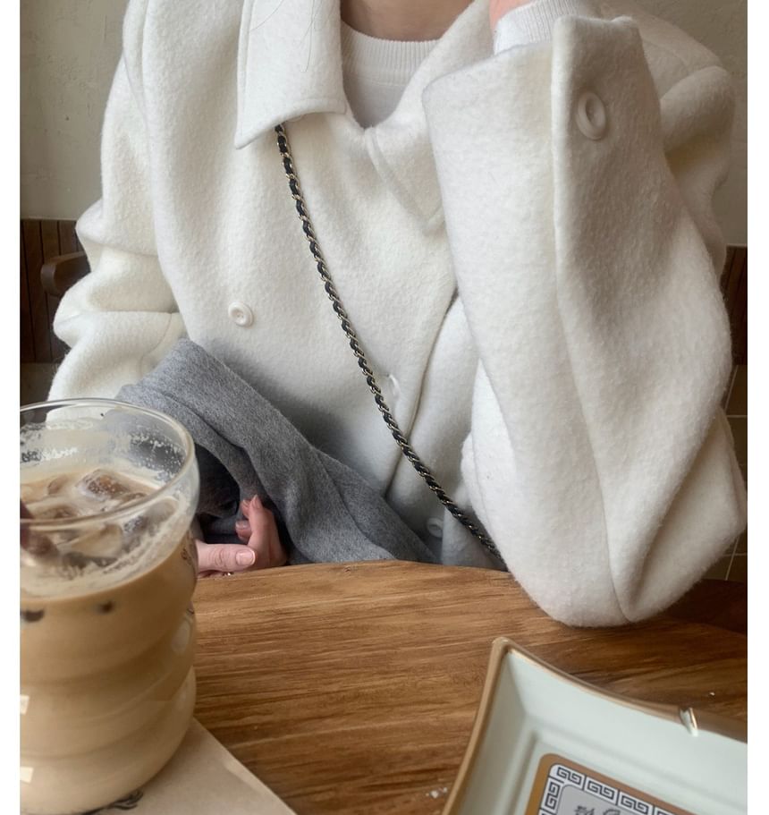 Lapel Collar Plain Double-Breasted Wool Coat