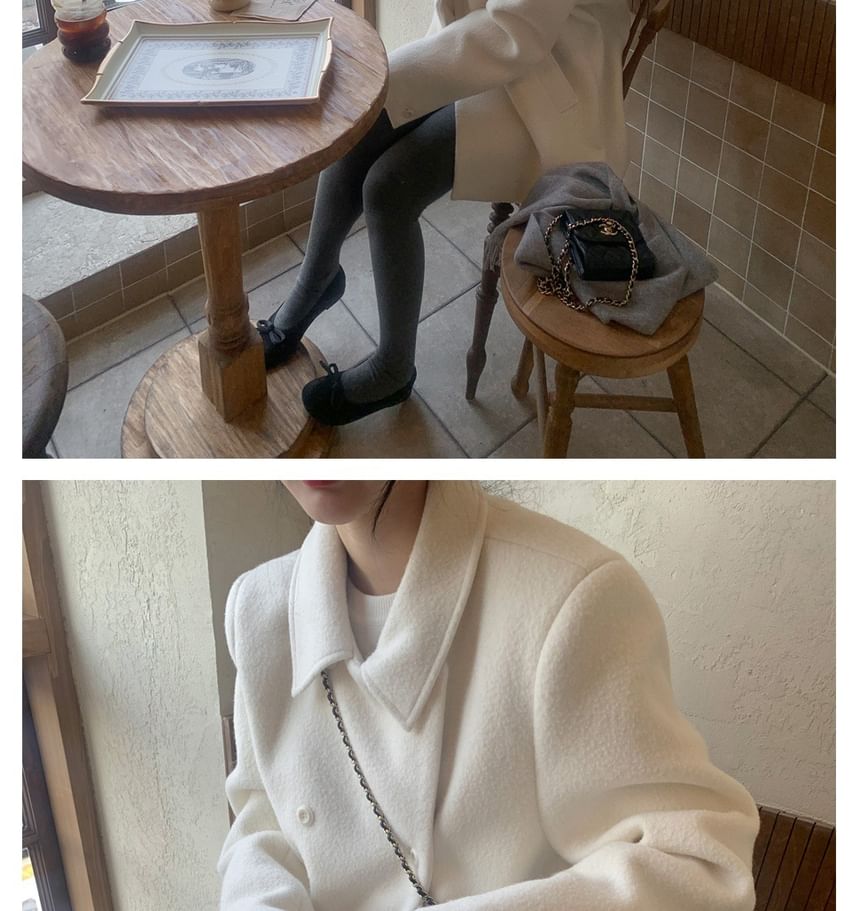 Lapel Collar Plain Double-Breasted Wool Coat